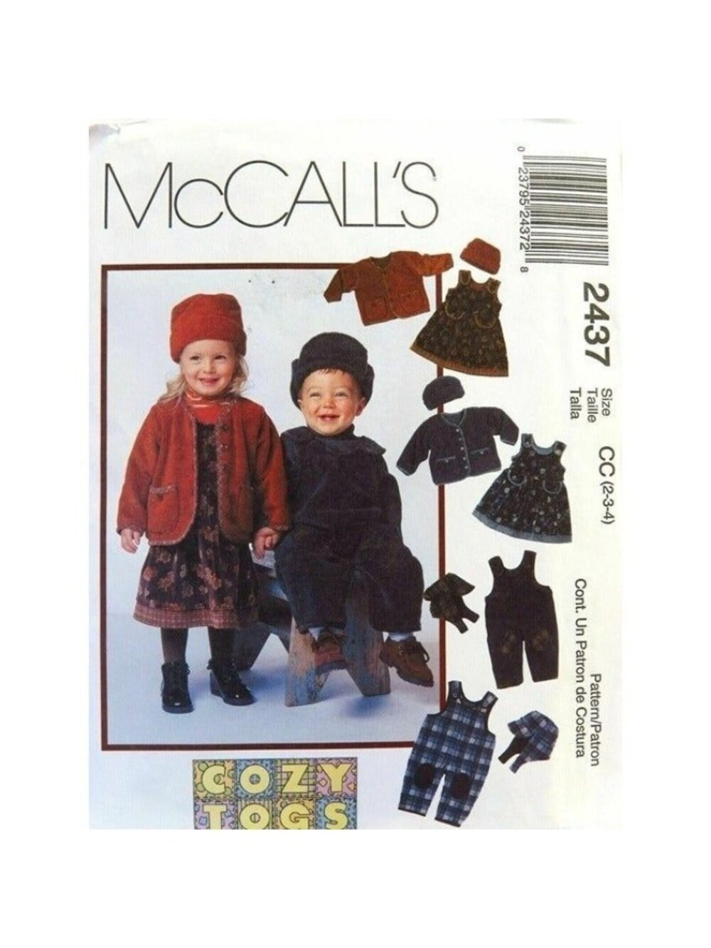VTG Sewing Pattern McCalls 2437 Size 2-4 Unisex Jumper Jacket Overalls Hat 1999